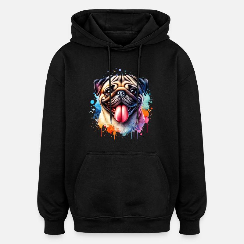 Mops Motiv - Oversized Unisex Hoodie - Schwarz