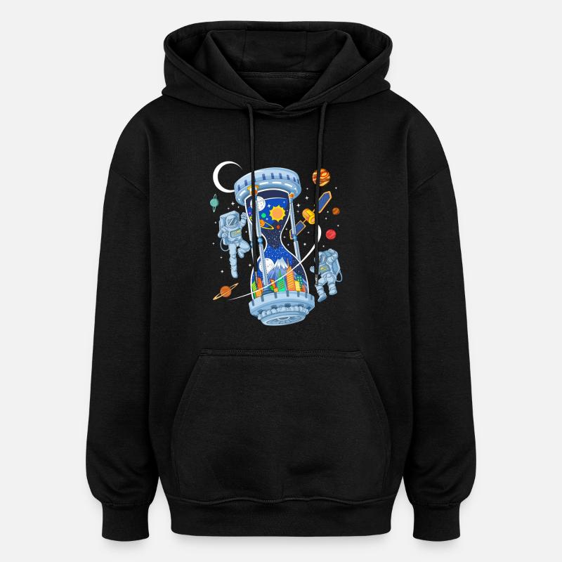 Space Hourglass Astronauts Galaxy Time - Oversized Unisex Hoodie - black