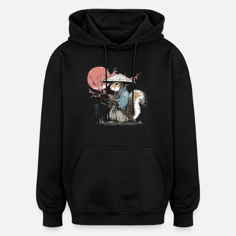 Squirrel Samurai in Sakura Robes - Oversized Unisex Hoodie - black