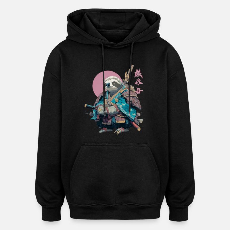 Faultier-Samurai in blauer Rüstung - Oversized Unisex Hoodie - Schwarz