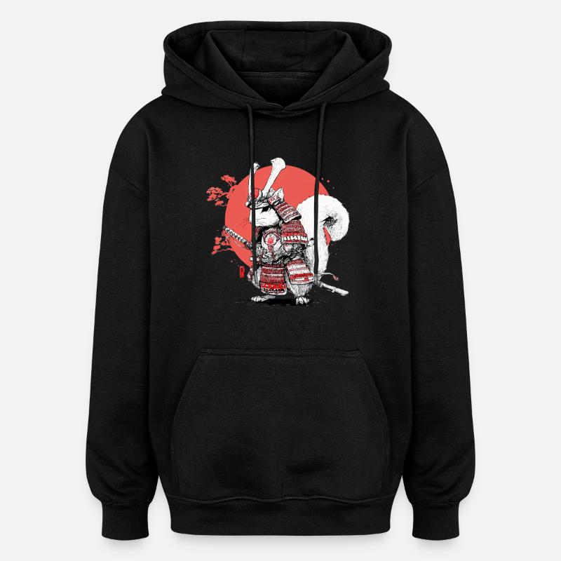 Eichhörnchen-Samurai im Roten Kreis - Oversized Unisex Hoodie - Schwarz