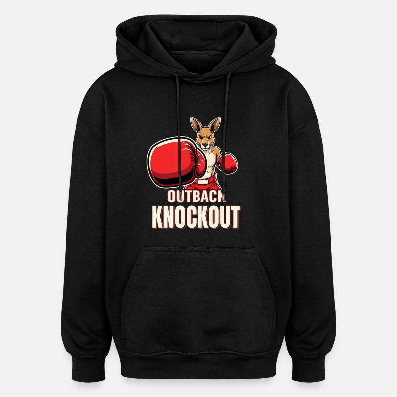 Outback Knockout Cartoon Kangaroo Boxer - Oversized Unisex Hoodie - black