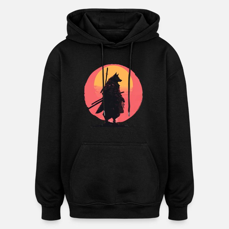 Wolf Sunset Samurai Rider - Oversized Unisex Hoodie - Schwarz