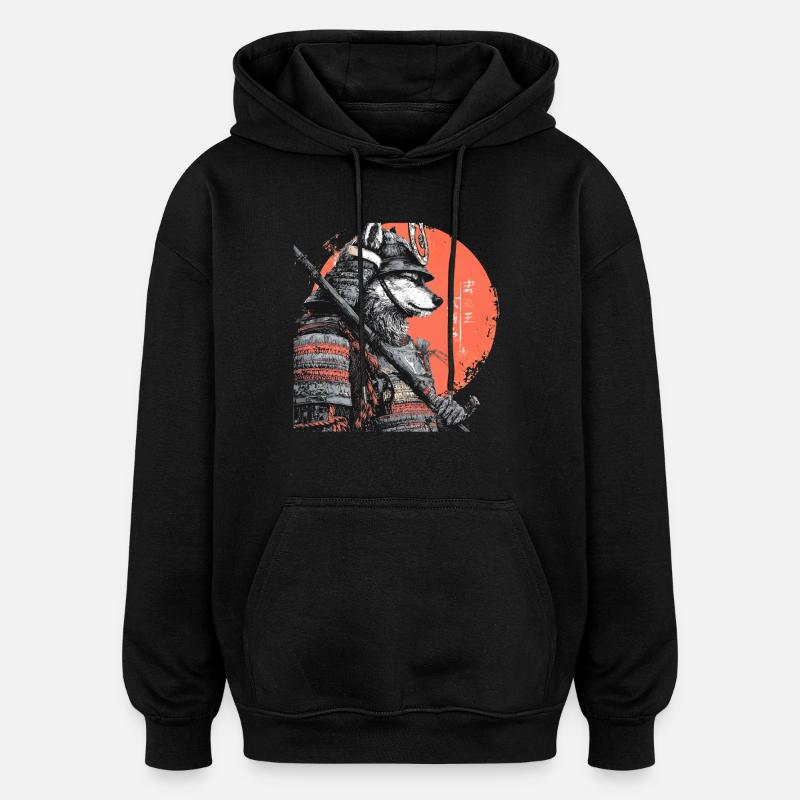 Loup en armure samouraï - Sweat à capuche oversize unisexe - noir