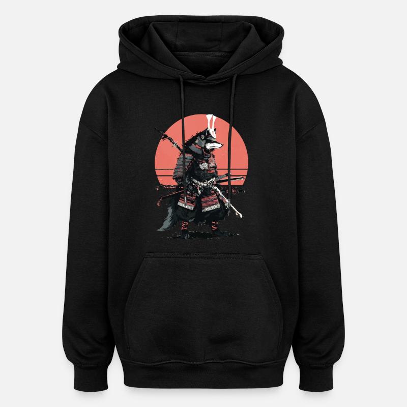 Wolf-Samurai der Morgendämmerung - Oversized Unisex Hoodie - Schwarz