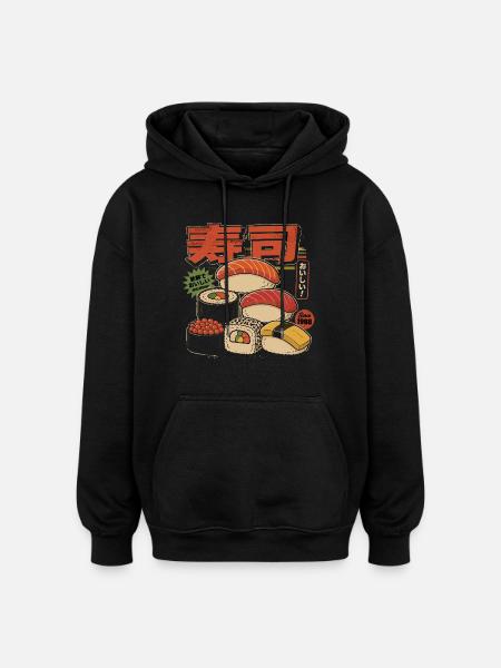 Sushi Retro Japan Style Illustration - Oversized Unisex Hoodie - black