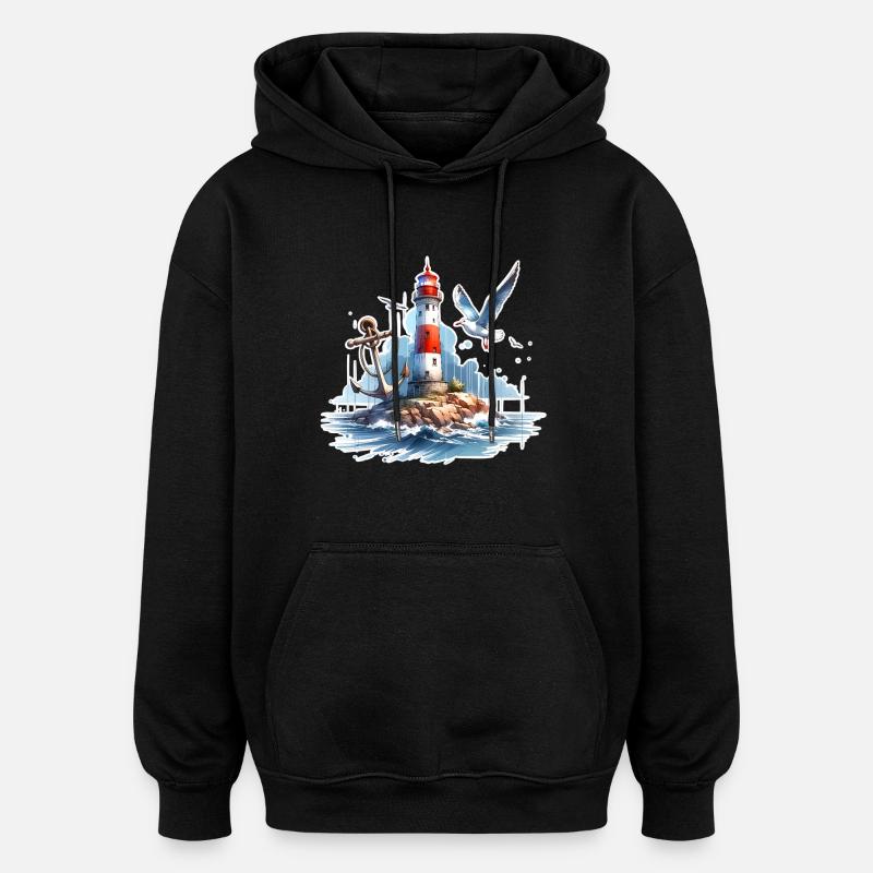 Leuchtturm Anker Möwe - Oversized Unisex Hoodie - Schwarz