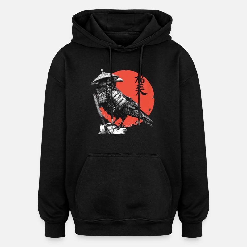 Raven Samurai in Red Sun - Oversized Unisex Hoodie - black