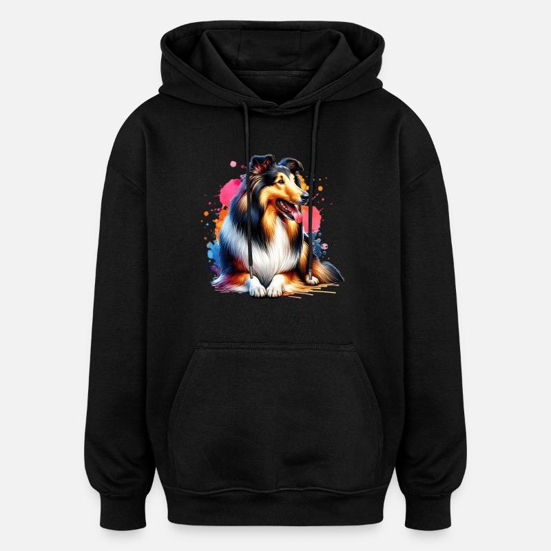 Langhaar Collie Geschenk - Oversized Unisex Hoodie - Schwarz