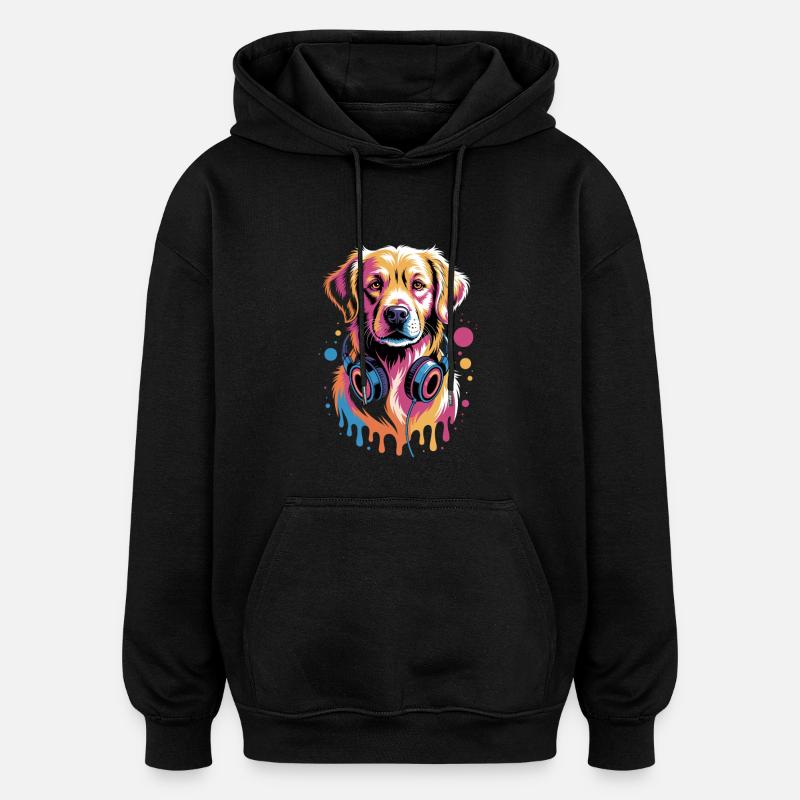Golden Retriever mit Kopfhörer - Oversized Unisex Hoodie - Schwarz