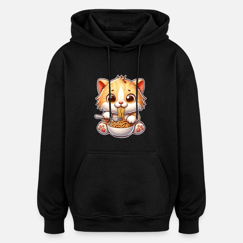 Pâtes spaghettis chaton - Sweat à capuche oversize unisexe - noir