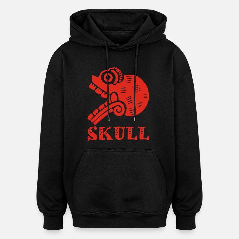 Red Tribal Skull - Oversized Unisex Hoodie - black