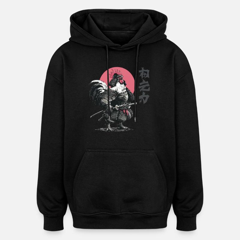 Hahn-Samurai-Rüstungsdruck - Oversized Unisex Hoodie - Schwarz