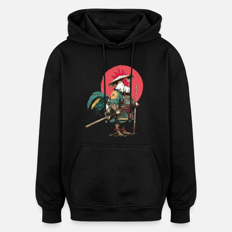 Hahn-Samurai in Rüstung - Oversized Unisex Hoodie - Schwarz