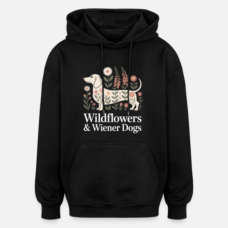 Fleurs de teckel - Sweat à capuche oversize unisexe - noir