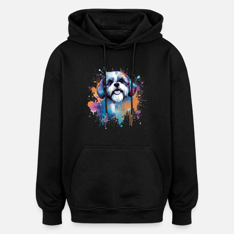 Éclaboussure de chiot Shih Tzu - Sweat à capuche oversize unisexe - noir