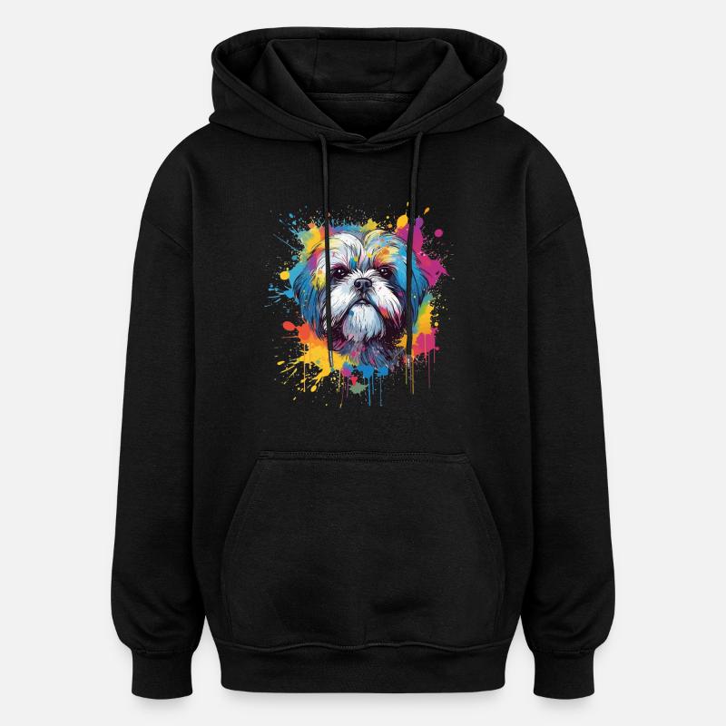 Shih Tzu Hund Bunte Spritzkunst - Oversized Unisex Hoodie - Schwarz