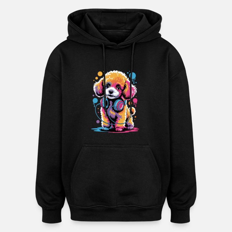Pudel mit Kopfhörer - Oversized Unisex Hoodie - Schwarz