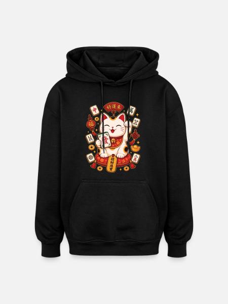 Cat Mahjong Lover Mahjong Player - Oversized Unisex Hoodie - black