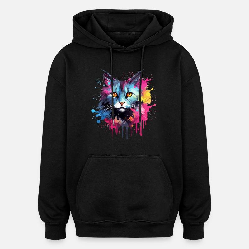 Amerikanischer Bobtail-Katzengesicht – bunte Splash-Kunst - Oversized Unisex Hoodie - Schwarz