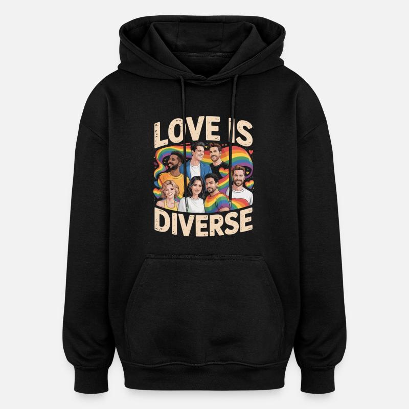Love Is Diverse Pride Rainbow - Oversized Unisex Hoodie - black