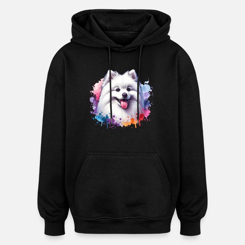 Motif spitz poméranien - Sweat à capuche oversize unisexe - noir