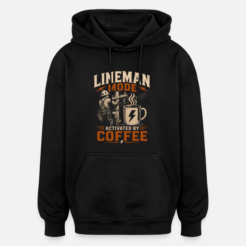 Lustiger Lineman Kaffee Strom Arbeit - Oversized Unisex Hoodie - Schwarz