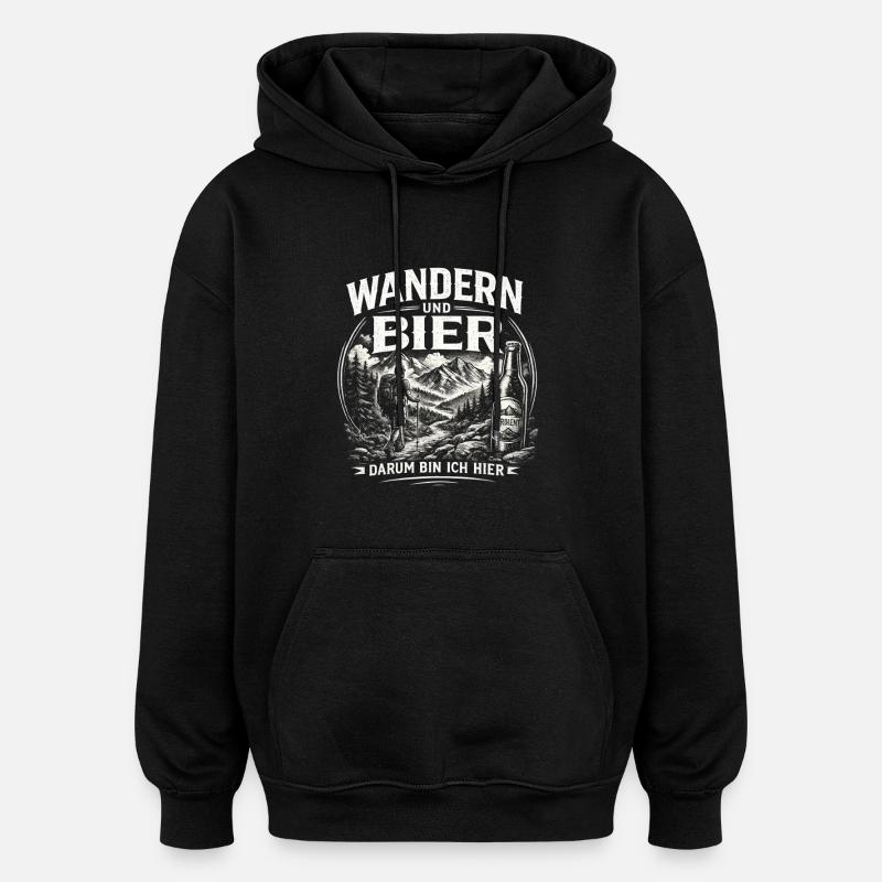 Wandern und Bier Berg Abenteuer - Oversized Unisex Hoodie - Schwarz
