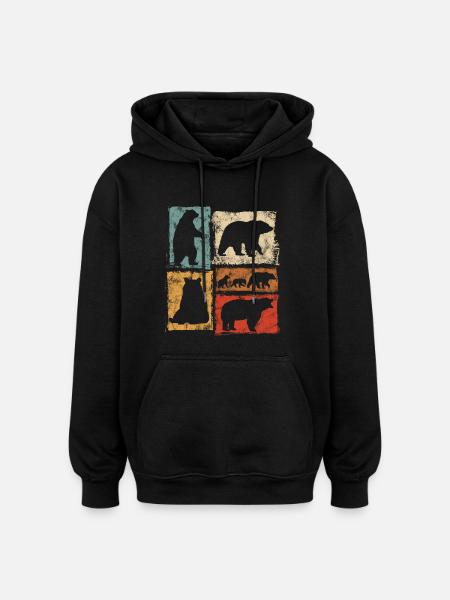 Bären Perspektiven Retro Tierdruck - Oversized Unisex Hoodie - Schwarz