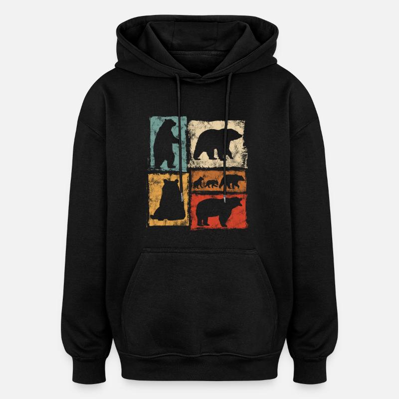 Bears Perspectives Imprimé rétro animalier - Sweat à capuche oversize unisexe - noir