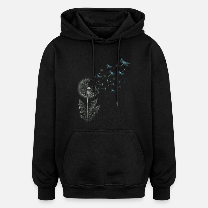 Pusteblume mit Libellen - Oversized Unisex Hoodie - Schwarz