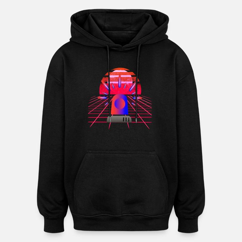 Retro Synthwave Sirene Blaulicht Neon - Oversized Unisex Hoodie - Schwarz
