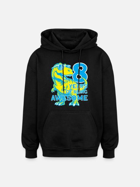 DINO 8 YEARS DINOSAUR 8TH BIRTHDAY - Oversized Unisex Hoodie - black