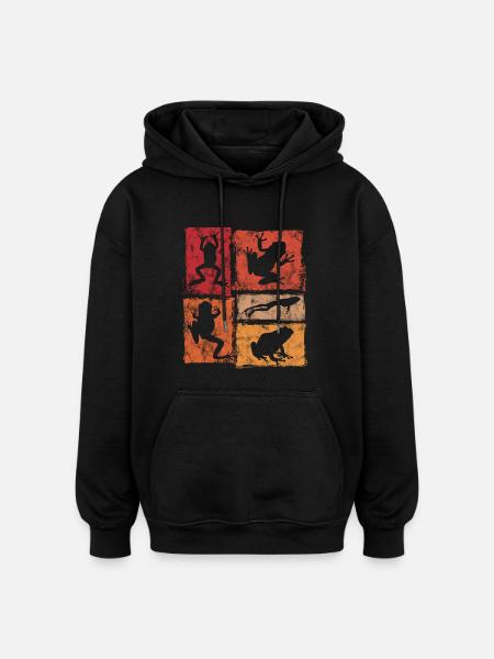 Frogs Retro Graphic - Frog Silhouettes - Oversized Unisex Hoodie - black