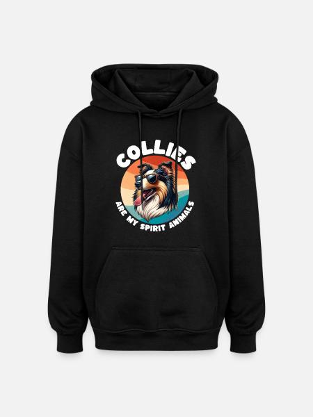 Lustige Langhaar Collie Sprüche - Oversized Unisex Hoodie - Schwarz