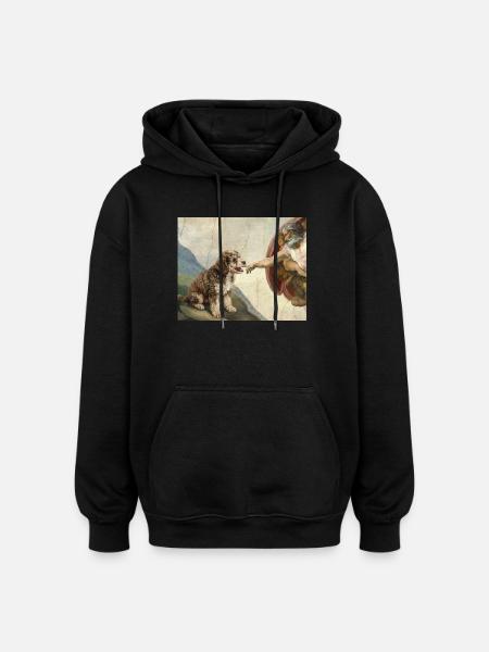 Mème Caniche Main, Chien Dieu - Sweat à capuche oversize unisexe - noir