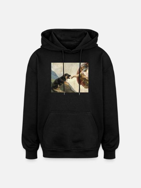 Dog God's Hand Shepherd Dog Meme - Oversized Unisex Hoodie - black