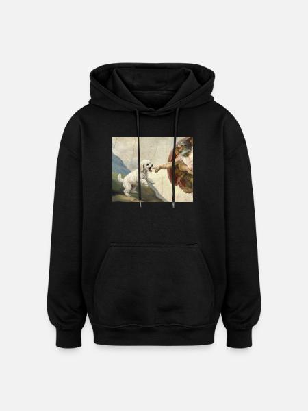 Mème Caniche Main, Chien Dieu - Sweat à capuche oversize unisexe - noir
