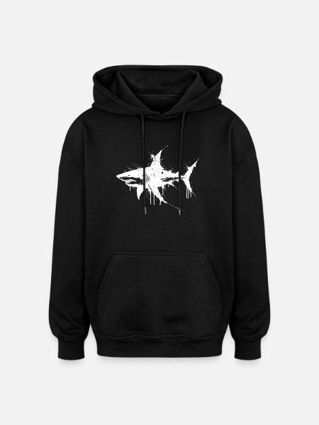 Requin Splatter Blanc - Sweat à capuche oversize unisexe - noir