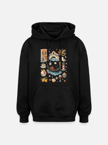 Amour de Venise | Gondole & Italie - Sweat à capuche oversize unisexe - noir