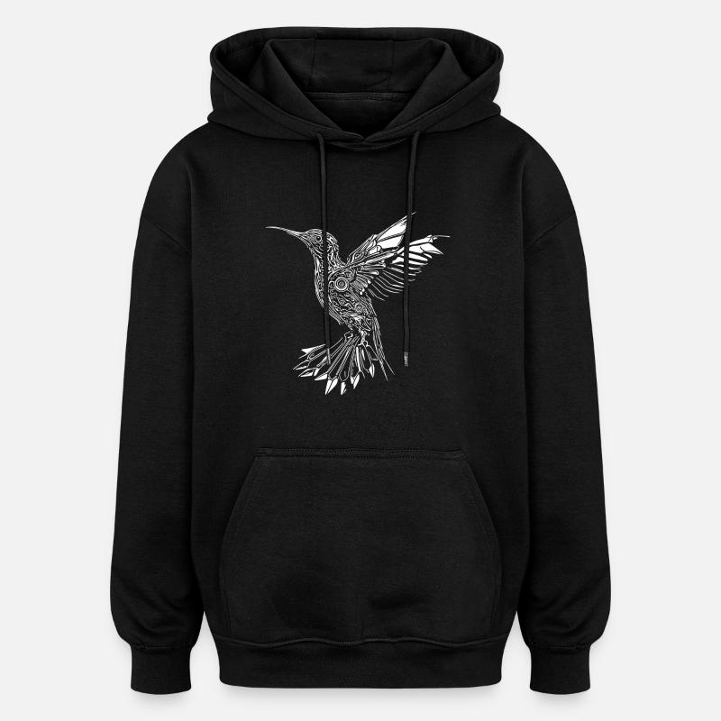 Colibri géométrique en vol - Sweat à capuche oversize unisexe - noir