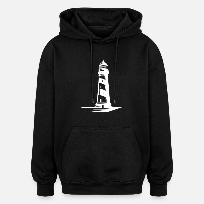 Vieux phare côtier rayé solitaire - Sweat à capuche oversize unisexe - noir