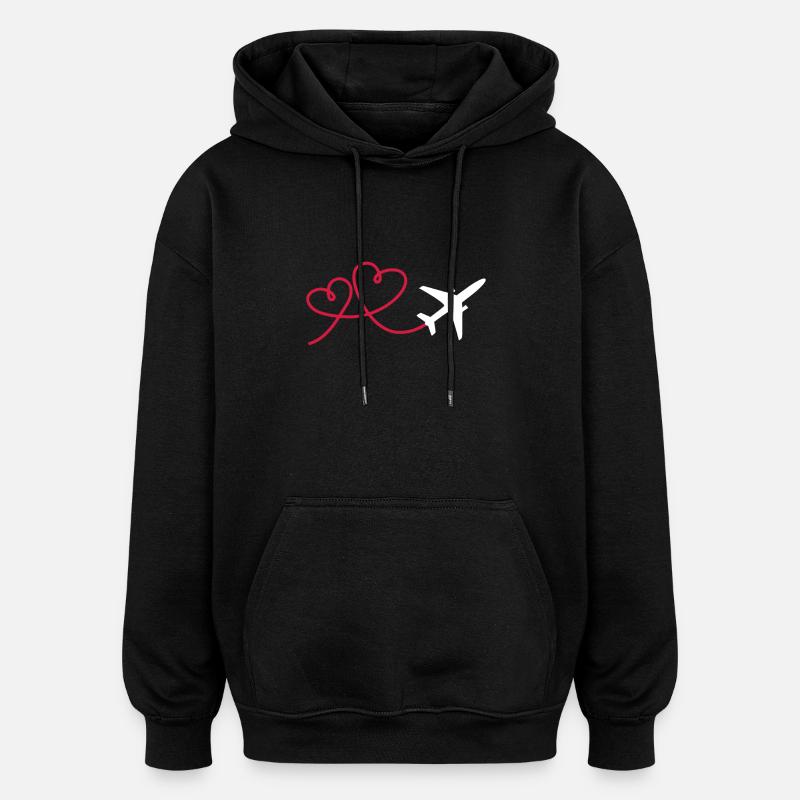 Avion avion avec coeur - Sweat à capuche oversize unisexe - noir