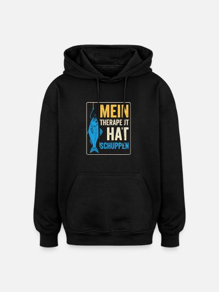 Fishing Therapy Saying - Oversized Unisex Hoodie - black