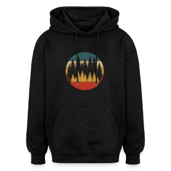 Retro Wald Natur Design - Oversized Unisex Hoodie - Schwarz - Vorne - Noah (186cm)