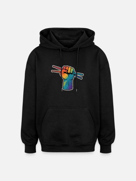 Drummer Power – Rainbow Fist - Oversized Unisex Hoodie - black