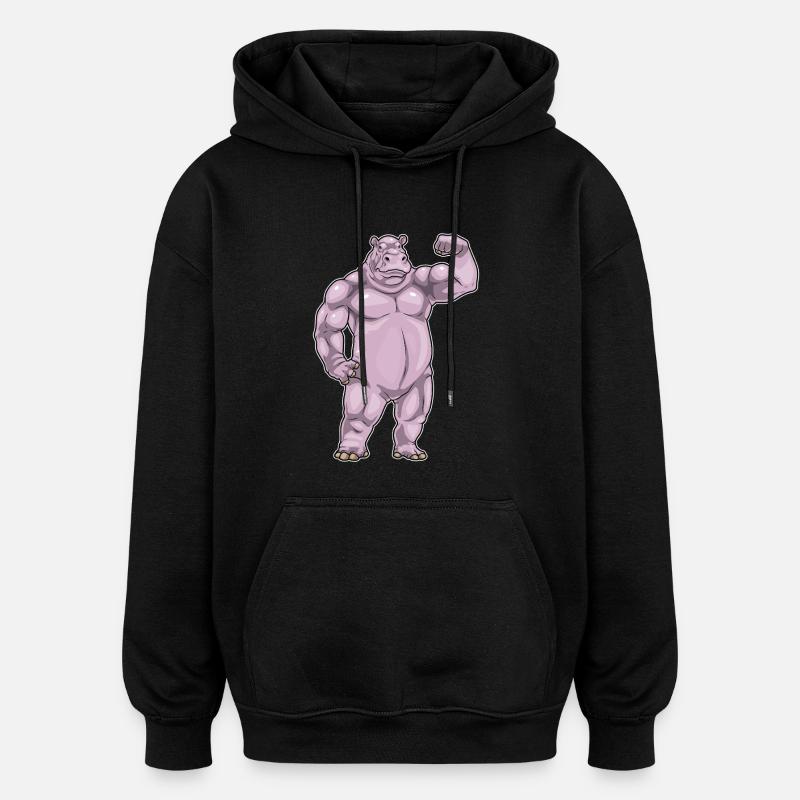 Hippopotame Bodybuilder Musculation - Sweat à capuche oversize unisexe - noir