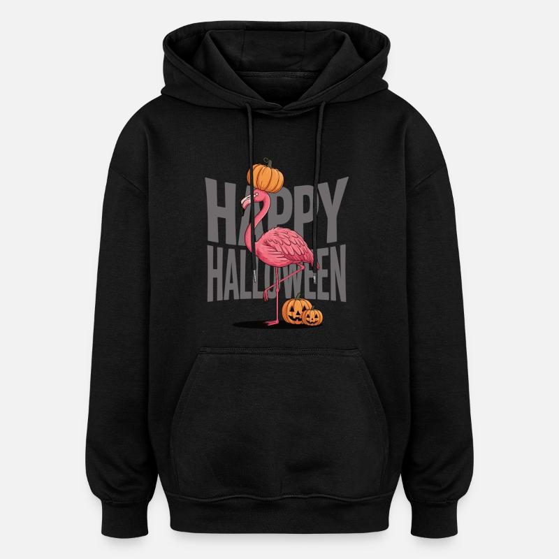 Flamant rose d’Halloween avec citrouille - Sweat à capuche oversize unisexe - noir