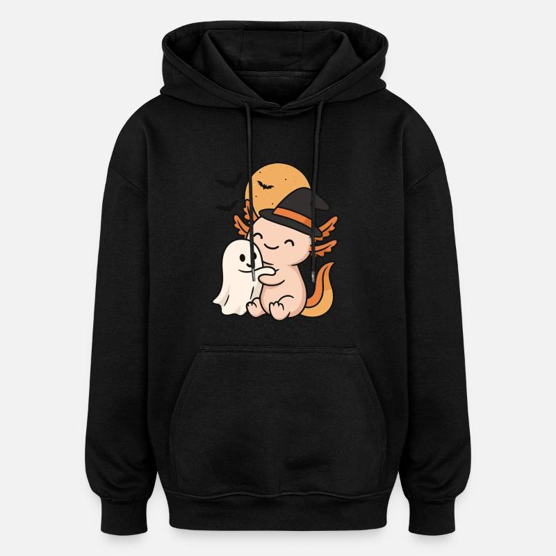 Axolotl Câlin Fantôme Halloween - Sweat à capuche oversize unisexe - noir