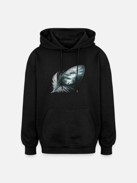 Wildlife Feather - Oversized Unisex Hoodie - black